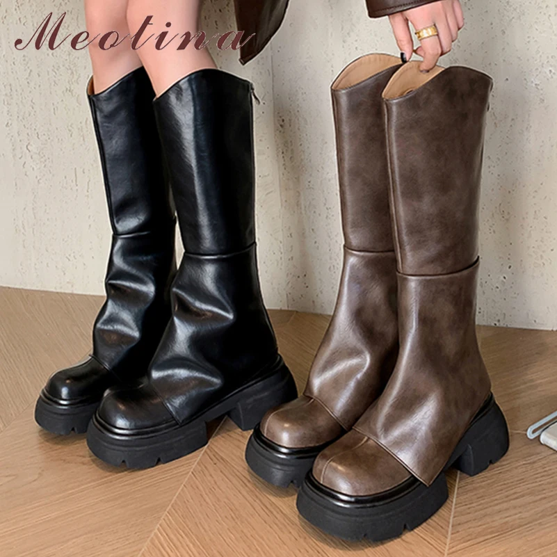 Meotina Women Genuine Leather Knee High Cowboy Boots Round Toe Thick High Heels Zipper Western Gogo Boots Ladies Shoes Winter 40
Meotina Women Genuine Leather Knee High Cowboy Boots Round Toe Thick High Heels Zipper Western Gogo Boots Ladies Shoes Winter 40