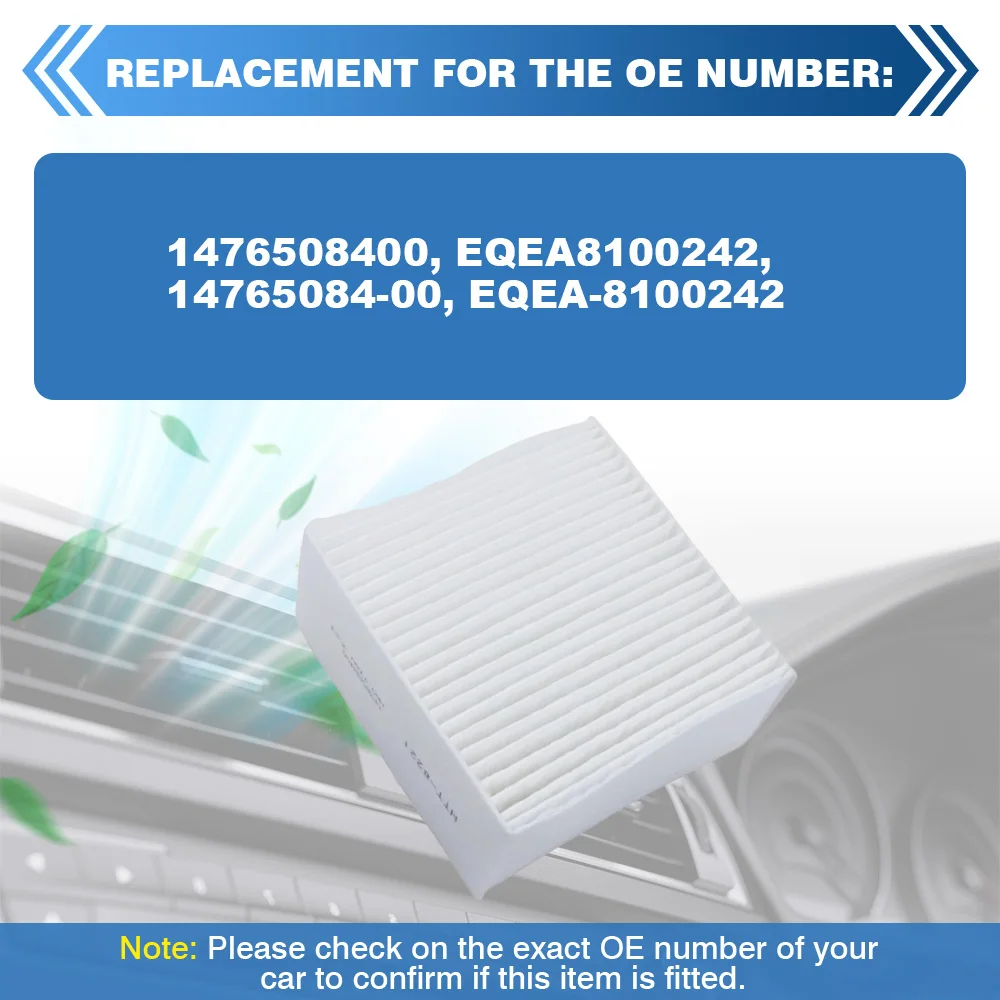 For BYD Seagull Sea Mew EV 2022 2023 2024 2025 Car Cabin Air Filter Element Replacement 1476508400 EQEA8100242 14765084-00
For BYD Seagull Sea Mew EV 2022 2023 2024 2025 Car Cabin Air Filter Element Replacement 1476508400 EQEA8100242 14765084-00