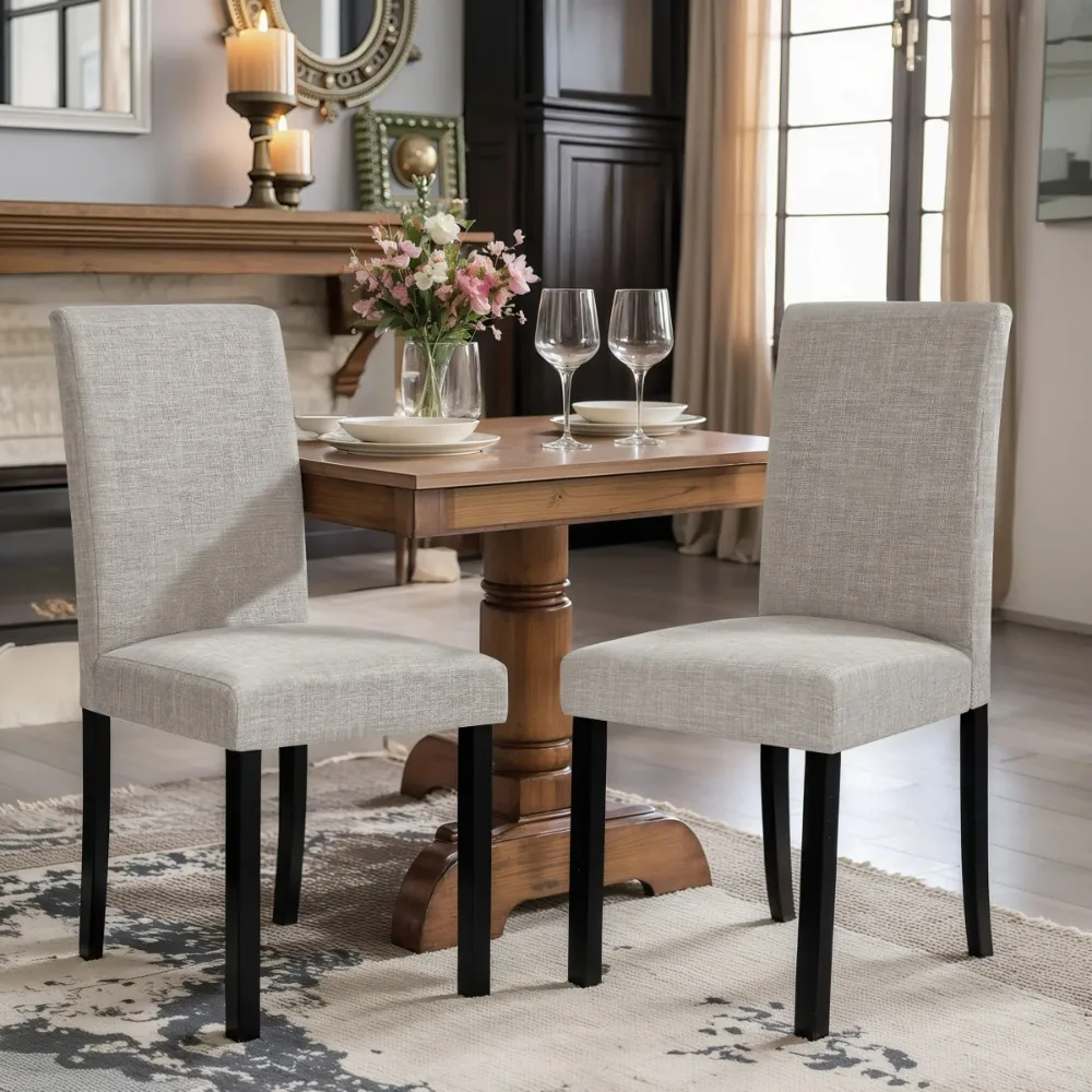 Linen Dining Chairs Set of 2, Upholstered Fabric Chairs with Solid Wood Legs for Kitchen Dining Room, Light Gray
Linen Dining Chairs Set of 2, Upholstered Fabric Chairs with Solid Wood Legs for Kitchen Dining Room, Light Gray