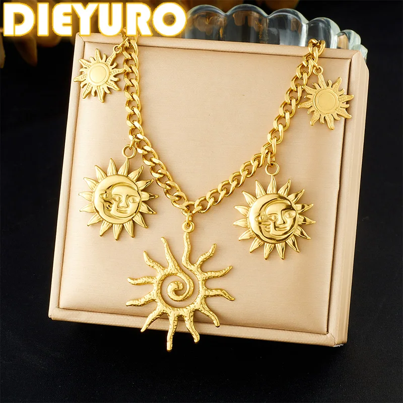 DIEYURO 316L Stainless Steel Golden Irregular Sun Totem Face Pendant Necklace For Women New Trend Waterproof Neck Chain Jewelry
DIEYURO 316L Stainless Steel Golden Irregular Sun Totem Face Pendant Necklace For Women New Trend Waterproof Neck Chain Jewelry