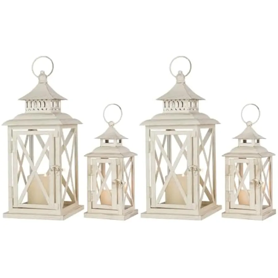 NEEDOMO Lanterns Decorative Outdoor&Indoor, Set of 4 (14"&10") Beige Metal Lantern Decor with Glass, Candle Holder for Porch, Pa
NEEDOMO Lanterns Decorative Outdoor&Indoor, Set of 4 (14"&10") Beige Metal Lantern Decor with Glass, Candle Holder for Porch, Pa