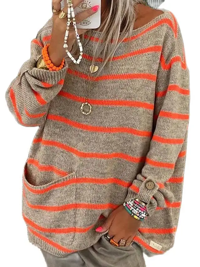 Women's Contrast Stripe Crew Sweater round Ne Long Sve Knitwear Color Blo Striped Faion Autumn Winter Street Sle
Women's Contrast Stripe Crew Sweater round Ne Long Sve Knitwear Color Blo Striped Faion Autumn Winter Street Sle