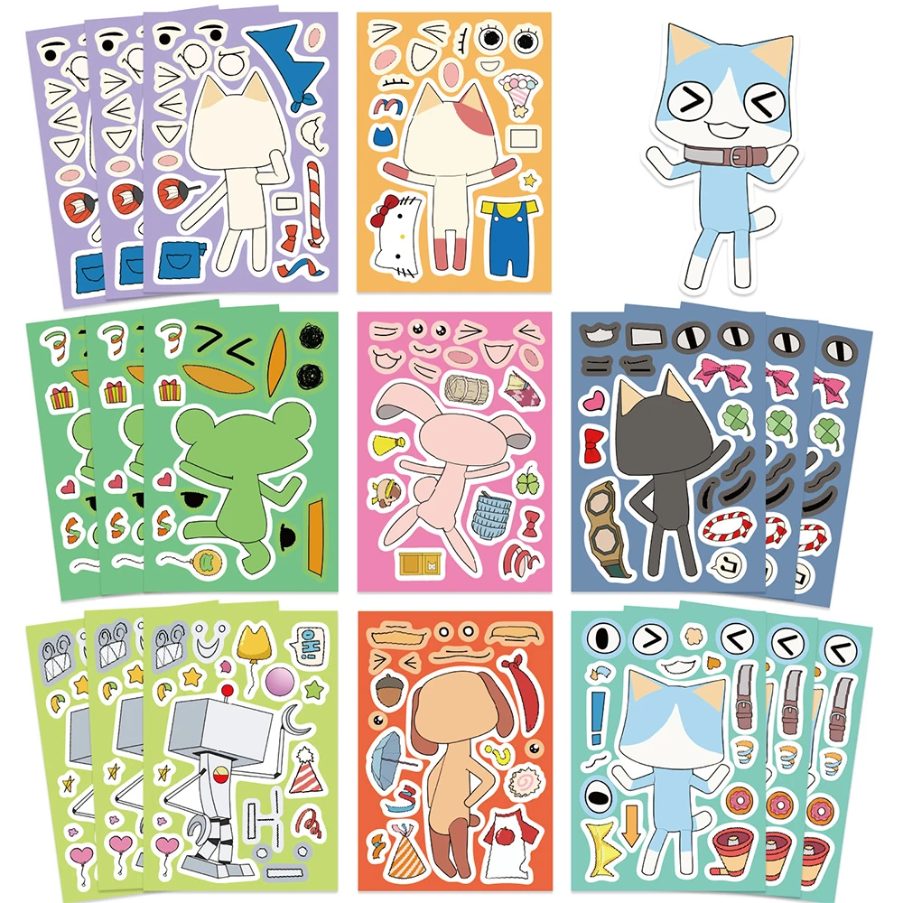 8/16sheets Cute Cartoon Toro Inoue Cat Puzzle Stickers Make a Face Children DIY Assemble Jigsaw Educational Toy Decal Decoration
8/16sheets Cute Cartoon Toro Inoue Cat Puzzle Stickers Make a Face Children DIY Assemble Jigsaw Educational Toy Decal Decoration