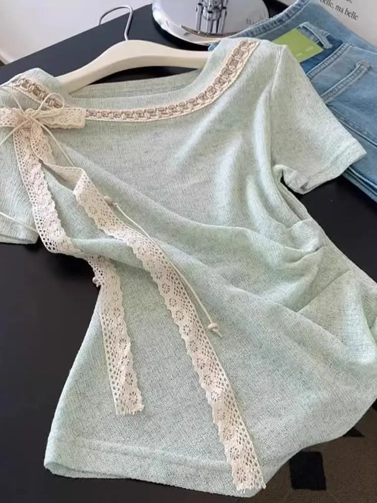 Sweet Lace Green Short Sleeve T-Shirt Women's Summer New Unique Beautiful Waist-Cut Design Sense Small Audience Top
Sweet Lace Green Short Sleeve T-Shirt Women's Summer New Unique Beautiful Waist-Cut Design Sense Small Audience Top