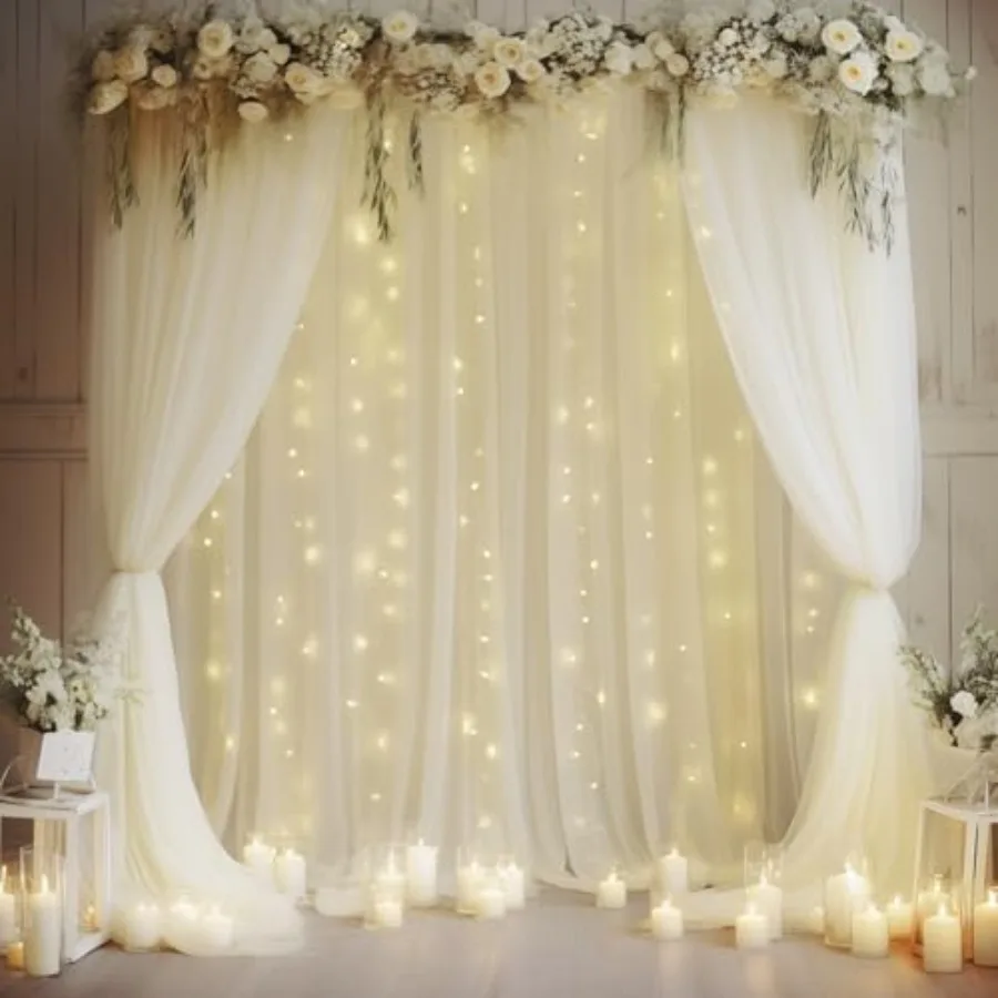 20×10ft Cream White Tulle Backdrop Curtain with Lights String for Parties, Sheer Curtain Backdrop Drapes for Wedding Party Home
20×10ft Cream White Tulle Backdrop Curtain with Lights String for Parties, Sheer Curtain Backdrop Drapes for Wedding Party Home