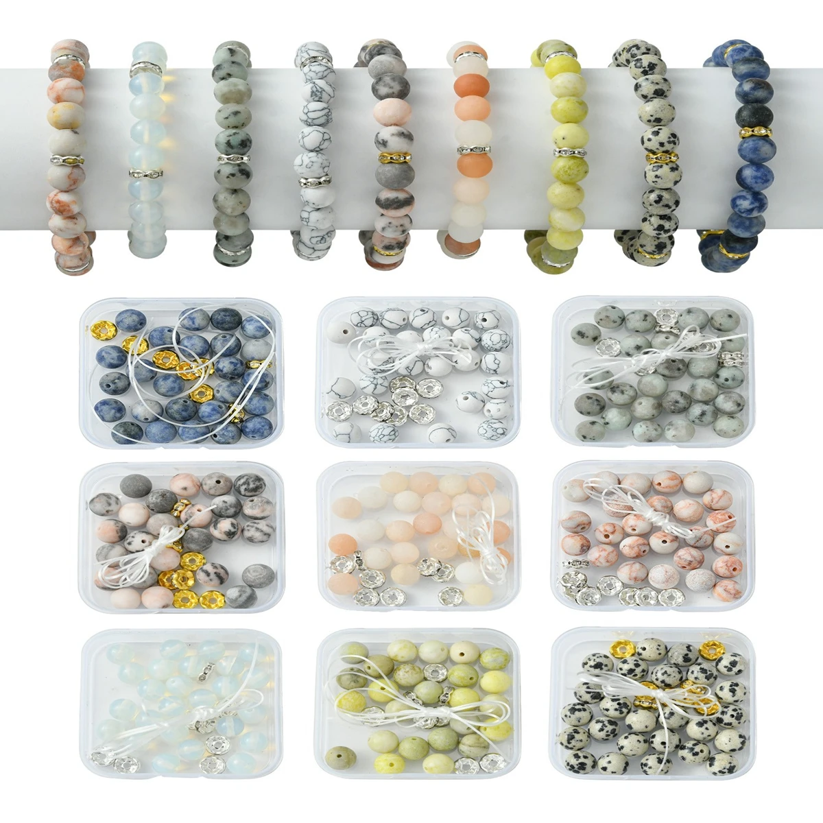 DIY Bracelet Making Kit 9 Colors 8mm Natural Blue Spot Jasper Round Beaded For jewelry making lover
DIY Bracelet Making Kit 9 Colors 8mm Natural Blue Spot Jasper Round Beaded For jewelry making lover