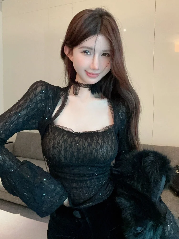 Slim Fit Long Sleeve Sequin Lace Shirt Unique Design Autumn Winter New Style Women's Fashionable Casual Knitted Top Short Length
Slim Fit Long Sleeve Sequin Lace Shirt Unique Design Autumn Winter New Style Women's Fashionable Casual Knitted Top Short Length