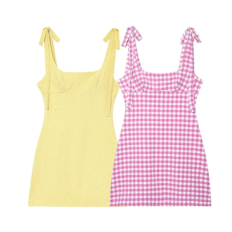 Women's Fashion Dress Yellow Plaid Square Collar Sleeveless Backless Bow Decoration Zipper Female Summer Sexy Mini Dress
Women's Fashion Dress Yellow Plaid Square Collar Sleeveless Backless Bow Decoration Zipper Female Summer Sexy Mini Dress