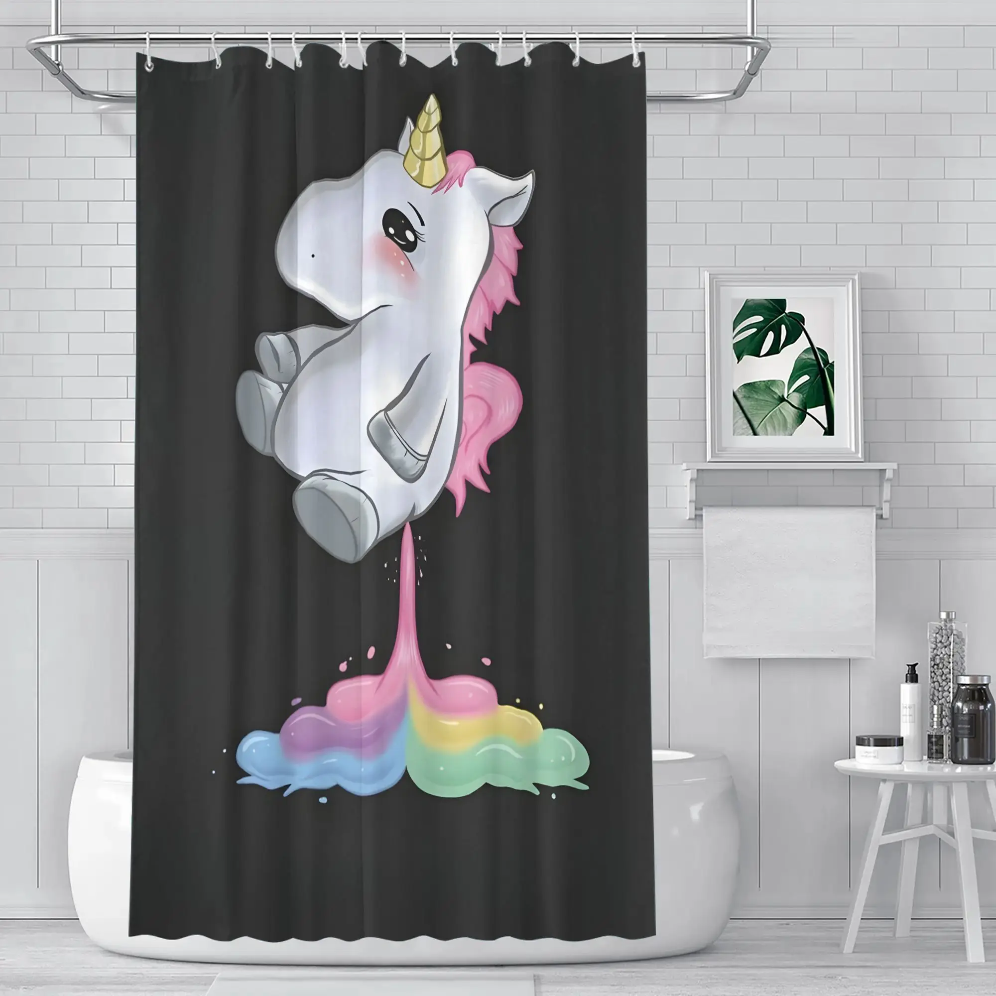 Cute Cartoon Unicorn Shower Curtain Rainbow Fart Design Black Waterproof Polyester Whimsical Bathroom Decor for Kids
Cute Cartoon Unicorn Shower Curtain Rainbow Fart Design Black Waterproof Polyester Whimsical Bathroom Decor for Kids