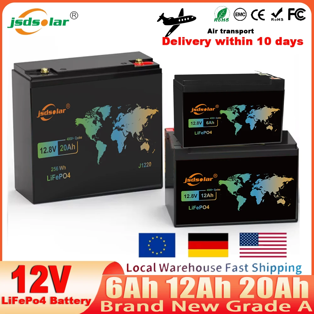 jsdsolar 12V 20Ah LiFePO4 Battery Built-in BMS Lithium Iron Phosphate Battery for Solar Panel Kits Pushchairs Motorhomes Boats
jsdsolar 12V 20Ah LiFePO4 Battery Built-in BMS Lithium Iron Phosphate Battery for Solar Panel Kits Pushchairs Motorhomes Boats