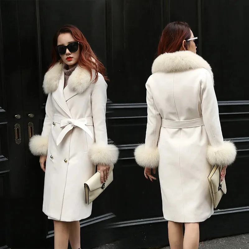 Winter New Fashion Women Woolen Coat Solid color Double-Breasted Big Fur Collar Thick Warm slim Wool jacket Female overcoat R453
Winter New Fashion Women Woolen Coat Solid color Double-Breasted Big Fur Collar Thick Warm slim Wool jacket Female overcoat R453