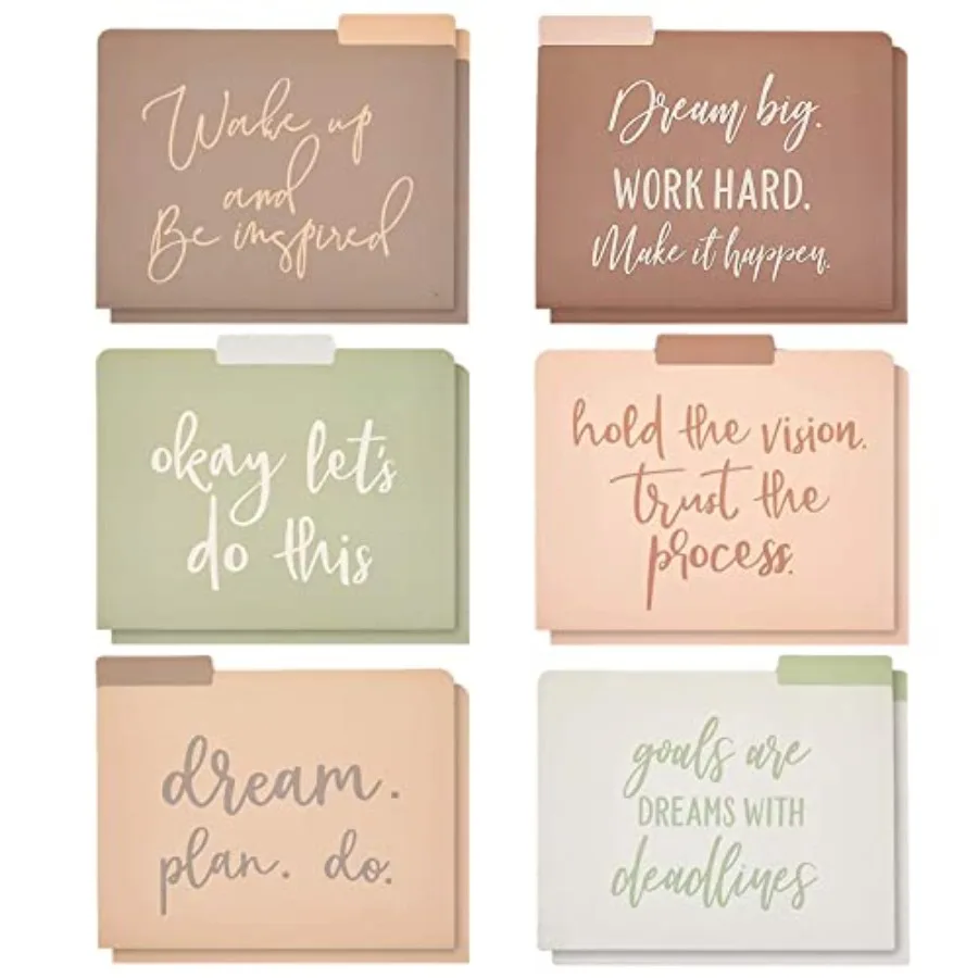 Decorative File Folders, Letter Size for Women, Cute Earth Tone Aesthetic Office Supplies with Inspirational Sayings, 1/3 Cut T
Decorative File Folders, Letter Size for Women, Cute Earth Tone Aesthetic Office Supplies with Inspirational Sayings, 1/3 Cut T