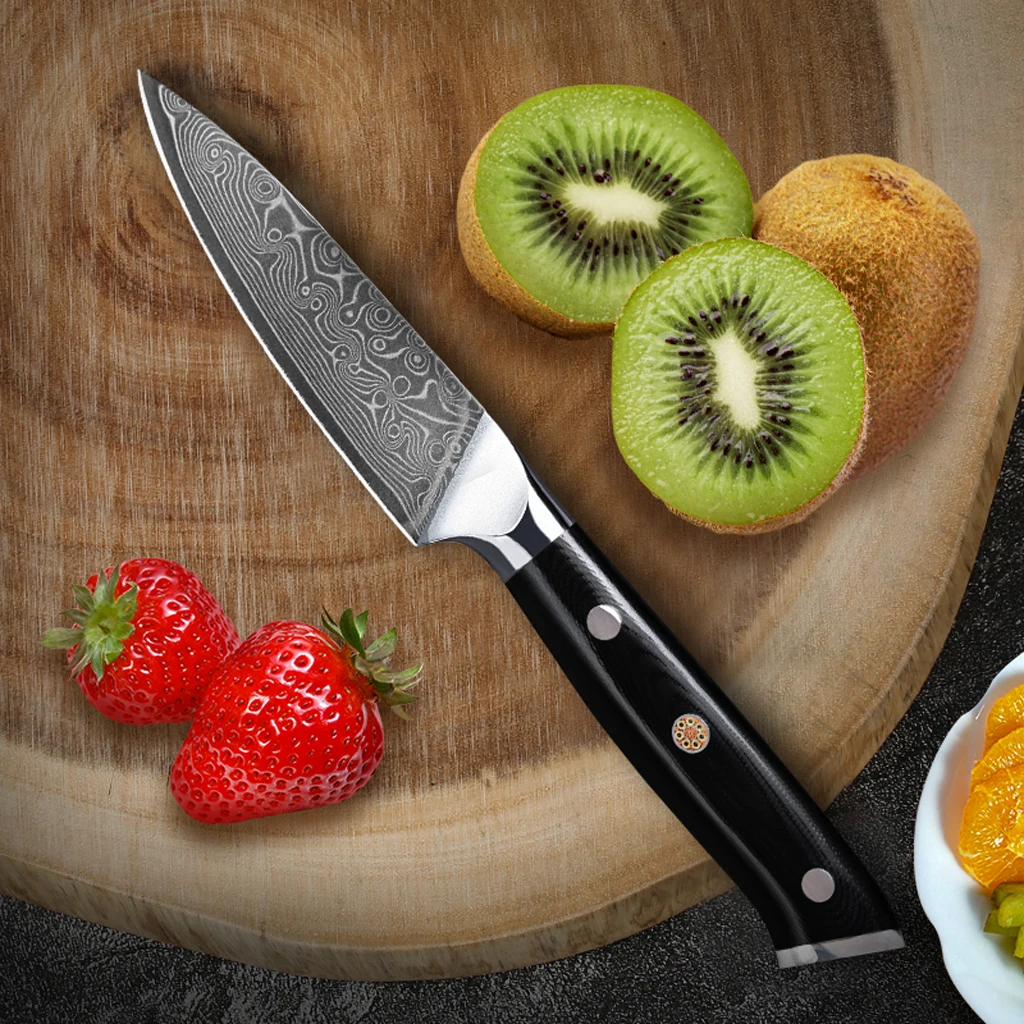 3.5 Inch Peeler Knife Damascus 67 Layer Steel Core Sharp Utility Vegetable Peeling Fruit knife with G10 Hadle
3.5 Inch Peeler Knife Damascus 67 Layer Steel Core Sharp Utility Vegetable Peeling Fruit knife with G10 Hadle