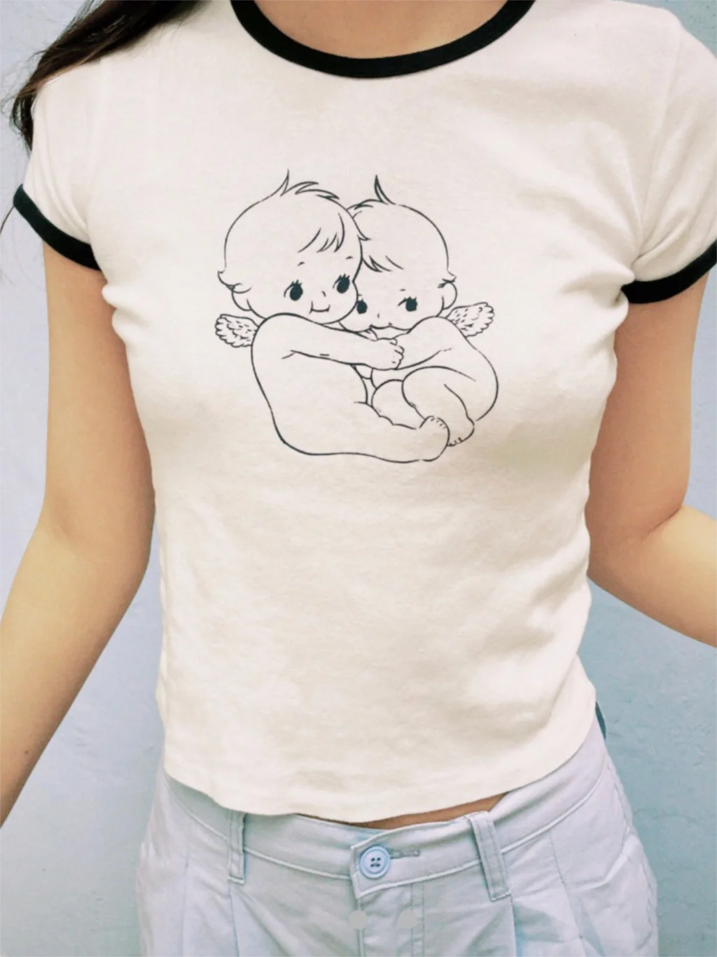 Hug Angel Baby T-shirts For Women Sweet Cute O-Neck Short Sleeve Cotton Patchwork Tee Summer Streetwear Y2k Cartoon Print Tops
Hug Angel Baby T-shirts For Women Sweet Cute O-Neck Short Sleeve Cotton Patchwork Tee Summer Streetwear Y2k Cartoon Print Tops