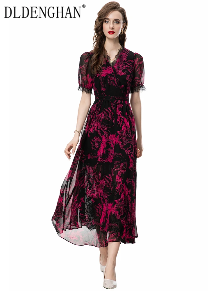 DLDENGHAN Summer Chinese Style Print Dress Women's V-Neck Short Sleeve Lace Patchwork Vintage Dresses Fashion Designer New
DLDENGHAN Summer Chinese Style Print Dress Women's V-Neck Short Sleeve Lace Patchwork Vintage Dresses Fashion Designer New