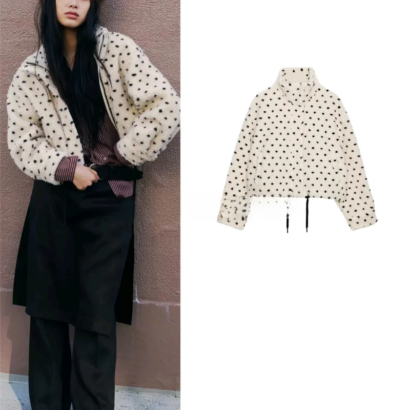 mat Winter New Women's Zipper Long Sve Stand Collar Polka Dot Fce Jaet Outerwear Polyester Fiber ort Coat
mat Winter New Women's Zipper Long Sve Stand Collar Polka Dot Fce Jaet Outerwear Polyester Fiber ort Coat