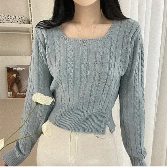 Women's Knitted Thiened Casual Sweater Autumn Winter Korean Sle Square Collar Pure Color Base Top Button Single Row
Women's Knitted Thiened Casual Sweater Autumn Winter Korean Sle Square Collar Pure Color Base Top Button Single Row