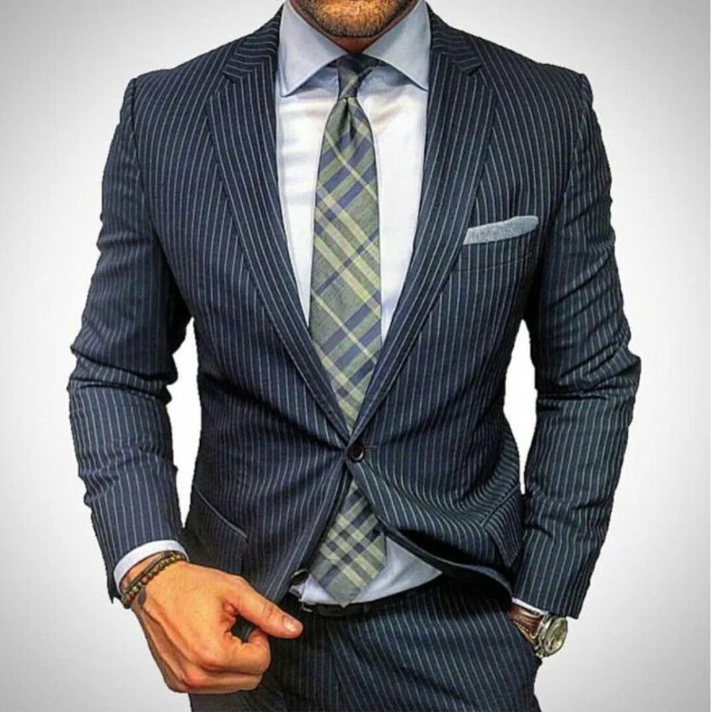 Men's Suit Two-piece Pinstripe Casual Suit Single-breasted Slim Fit Set Fashionable and Comfortable Commuting Suit Costumes Male
Men's Suit Two-piece Pinstripe Casual Suit Single-breasted Slim Fit Set Fashionable and Comfortable Commuting Suit Costumes Male