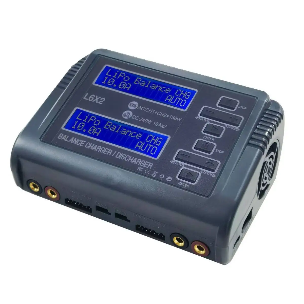 L6X2 LiPo Battery Charger Dual Channel 10A AC 150W DC 240W for 1-6S Li-ion LiFe NiCd NiMH LiHV PB Smart Ba
L6X2 LiPo Battery Charger Dual Channel 10A AC 150W DC 240W for 1-6S Li-ion LiFe NiCd NiMH LiHV PB Smart Ba