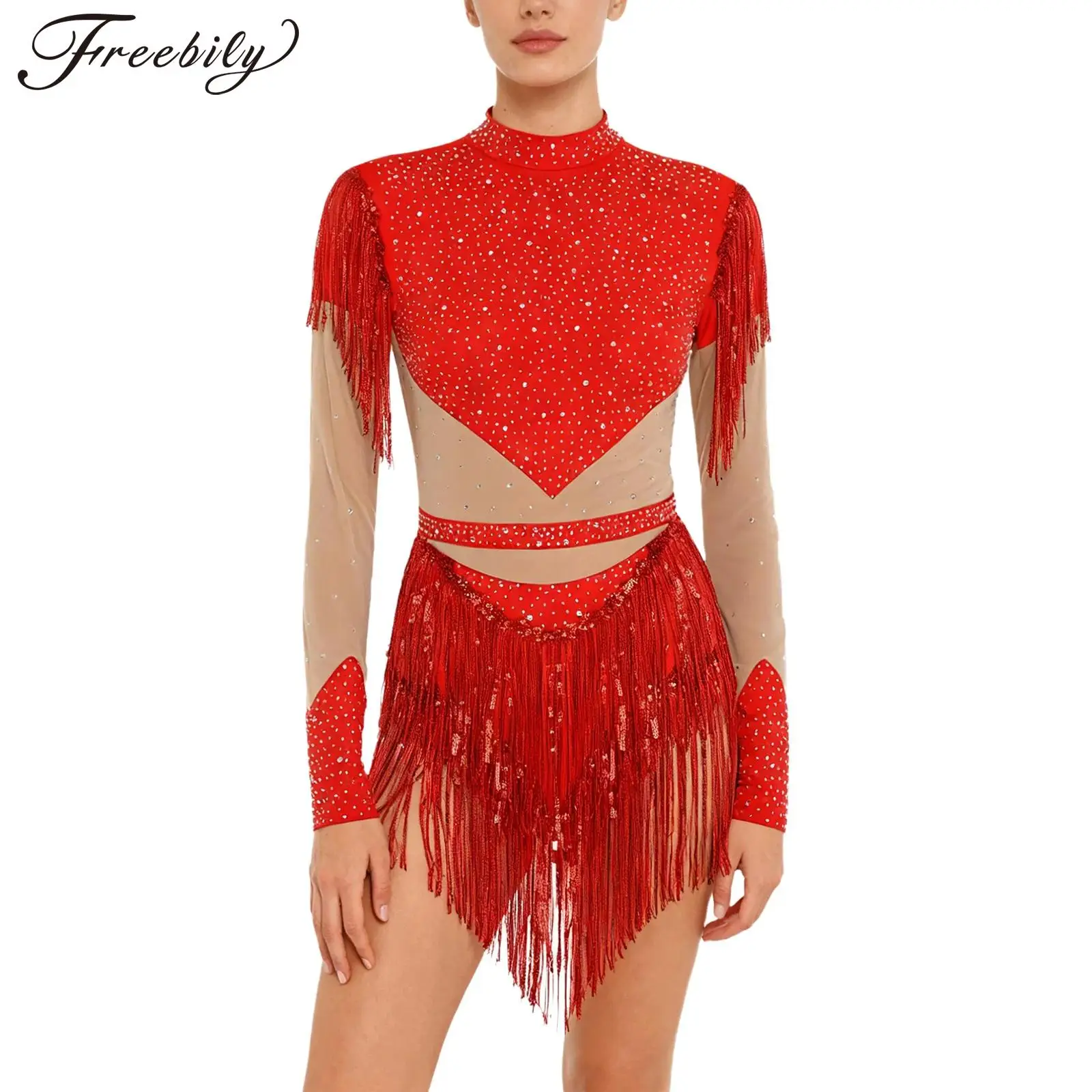 Women Shiny Rhinestone Latin Tassel Hem Dress Figure Skating Rhinestone Dress Chacha Samba Dancewear for Competition
Women Shiny Rhinestone Latin Tassel Hem Dress Figure Skating Rhinestone Dress Chacha Samba Dancewear for Competition
