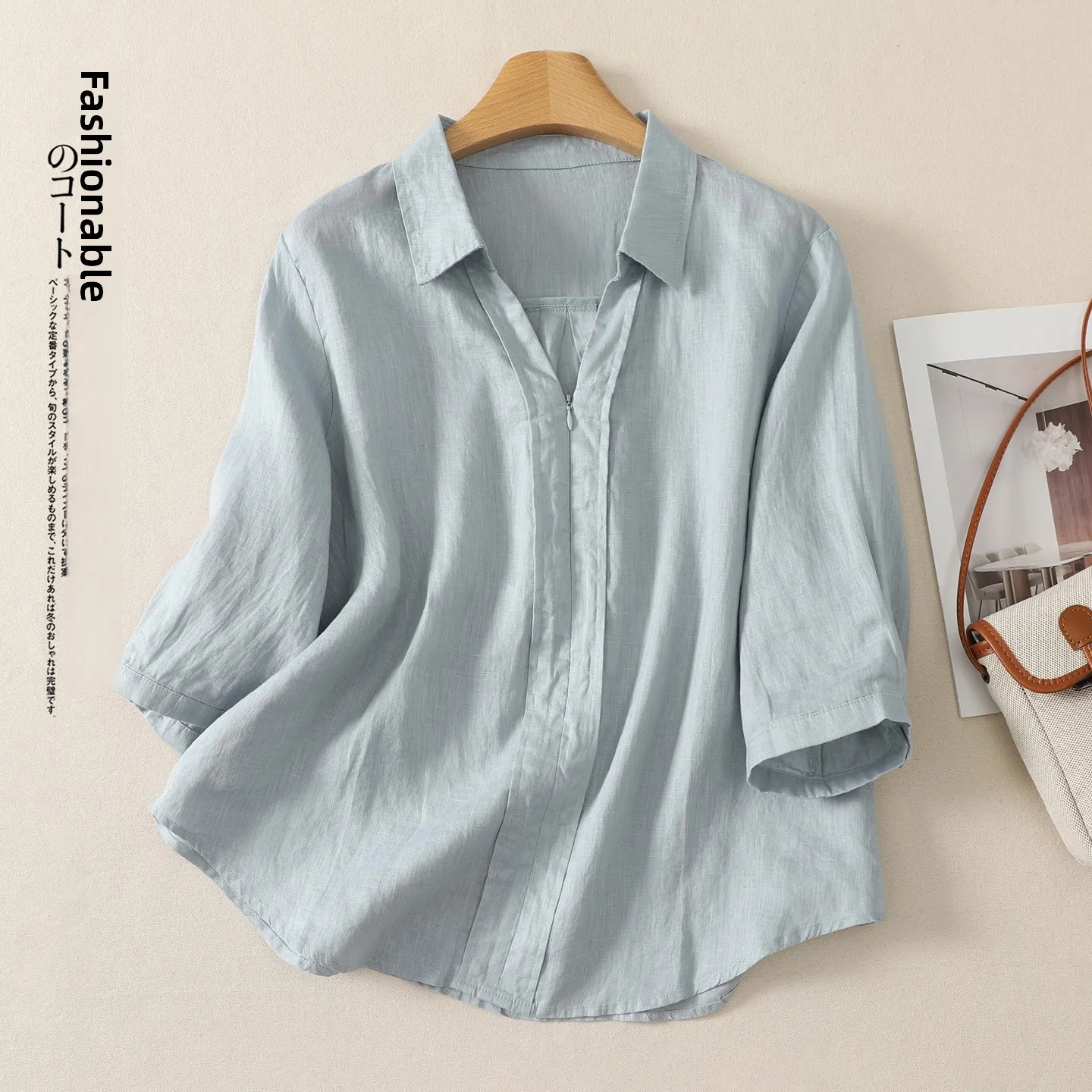 Summer Casual Style Cotton Linen Shirt Women's Half Open Collar Zipper Slimming Top Thin Flip Collar Comfortable Loose Fit
Summer Casual Style Cotton Linen Shirt Women's Half Open Collar Zipper Slimming Top Thin Flip Collar Comfortable Loose Fit