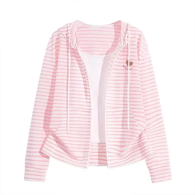 Pink Hoodie Zipper Sweatshirt Women Spring Summer New Striped Top Tunic Jacket Sun Protection Cardigan Breathable Lightweight
Pink Hoodie Zipper Sweatshirt Women Spring Summer New Striped Top Tunic Jacket Sun Protection Cardigan Breathable Lightweight