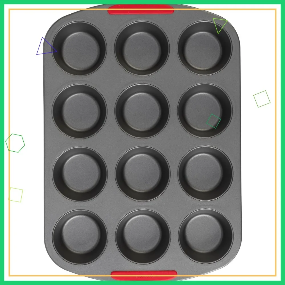 12-Cup Muffin Pan with Silicone Grip Handles, Heavy-Gauge Steel, Nonstick Coating, 15.5x10.5-Inch, Gray
12-Cup Muffin Pan with Silicone Grip Handles, Heavy-Gauge Steel, Nonstick Coating, 15.5x10.5-Inch, Gray