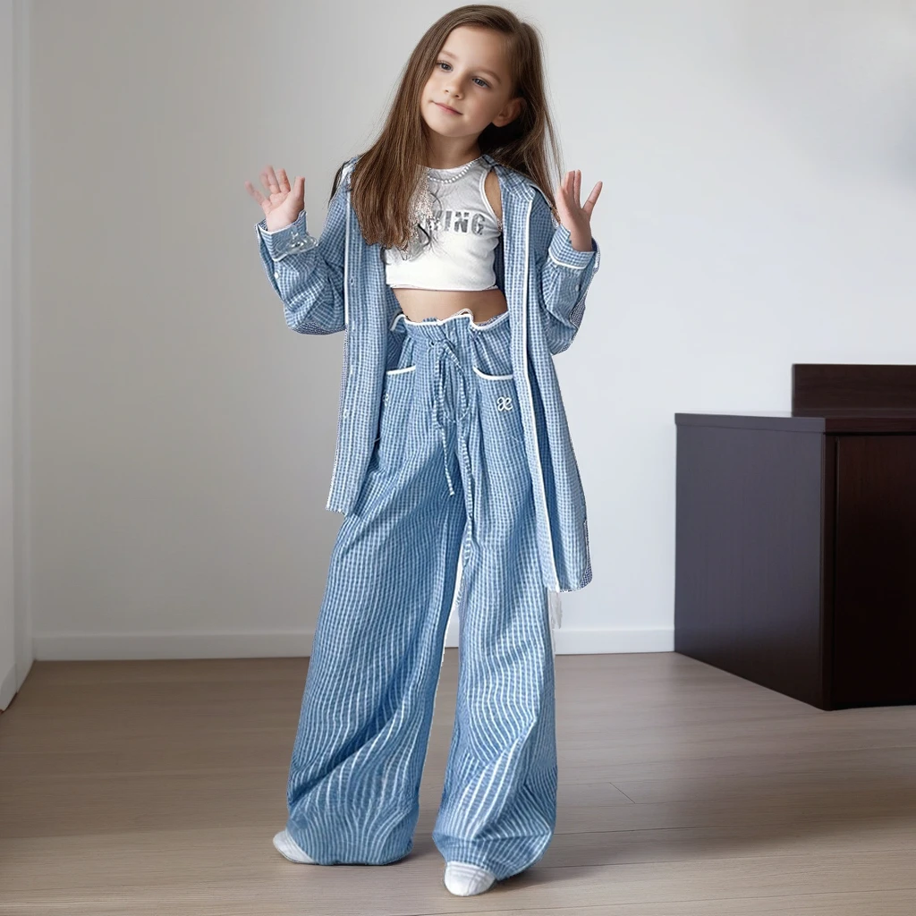 Teen Girls Clothing Set Loose Casual Blue Striped Shirt Wide Leg Pants Two Pieces Spring Kids Outfits 10 12 Y Children Costumes
Teen Girls Clothing Set Loose Casual Blue Striped Shirt Wide Leg Pants Two Pieces Spring Kids Outfits 10 12 Y Children Costumes