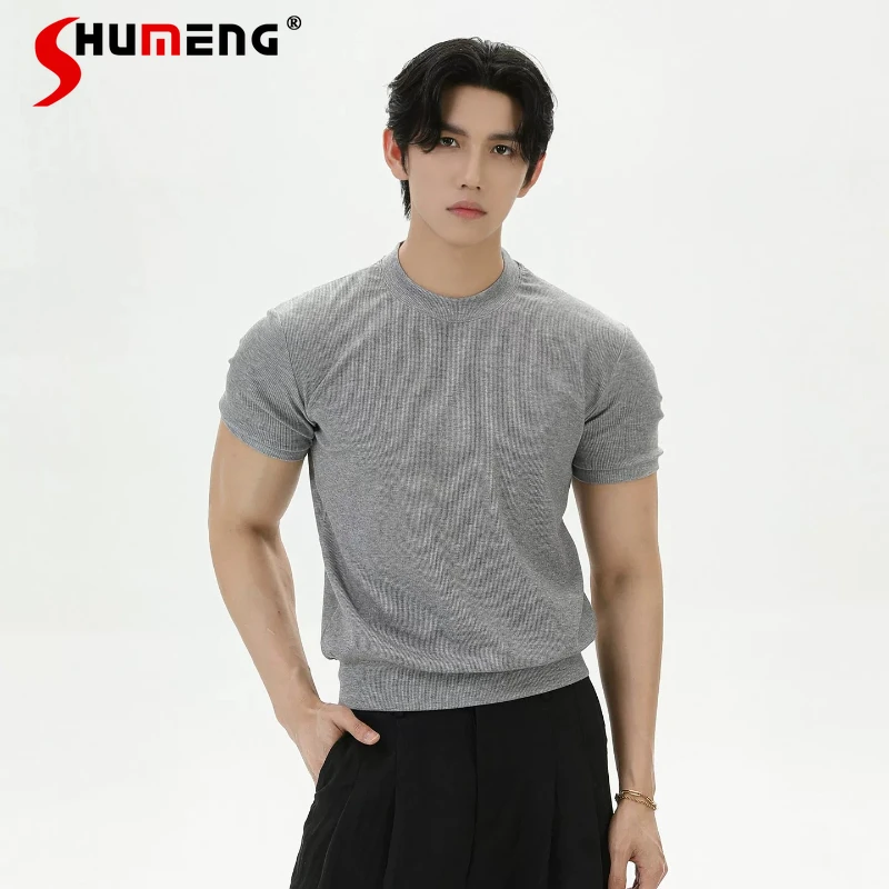 Fashion Round Neck Knitted Short-sleeve Tops Men's 2026 Summer Breathable Comfort Solid Color T-shirts Male Handsome Simple Tees
Fashion Round Neck Knitted Short-sleeve Tops Men's 2026 Summer Breathable Comfort Solid Color T-shirts Male Handsome Simple Tees