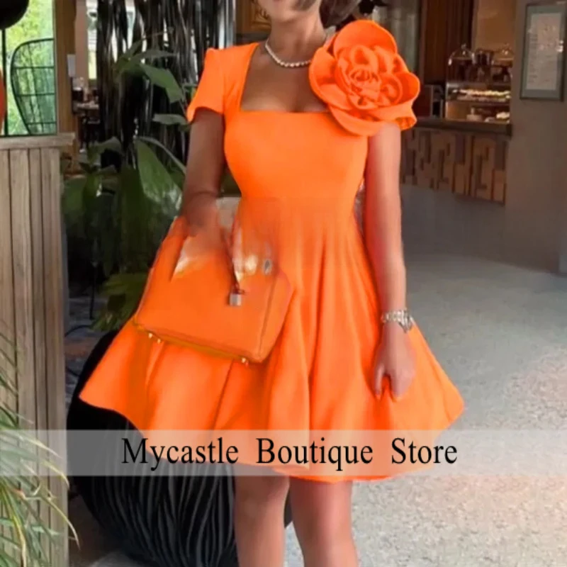 Customized Mini Bridesmaid Dresses With short Sleeves Flower Puffy A Line Square Neck Orange Satin Wedding Party Dress
Customized Mini Bridesmaid Dresses With short Sleeves Flower Puffy A Line Square Neck Orange Satin Wedding Party Dress