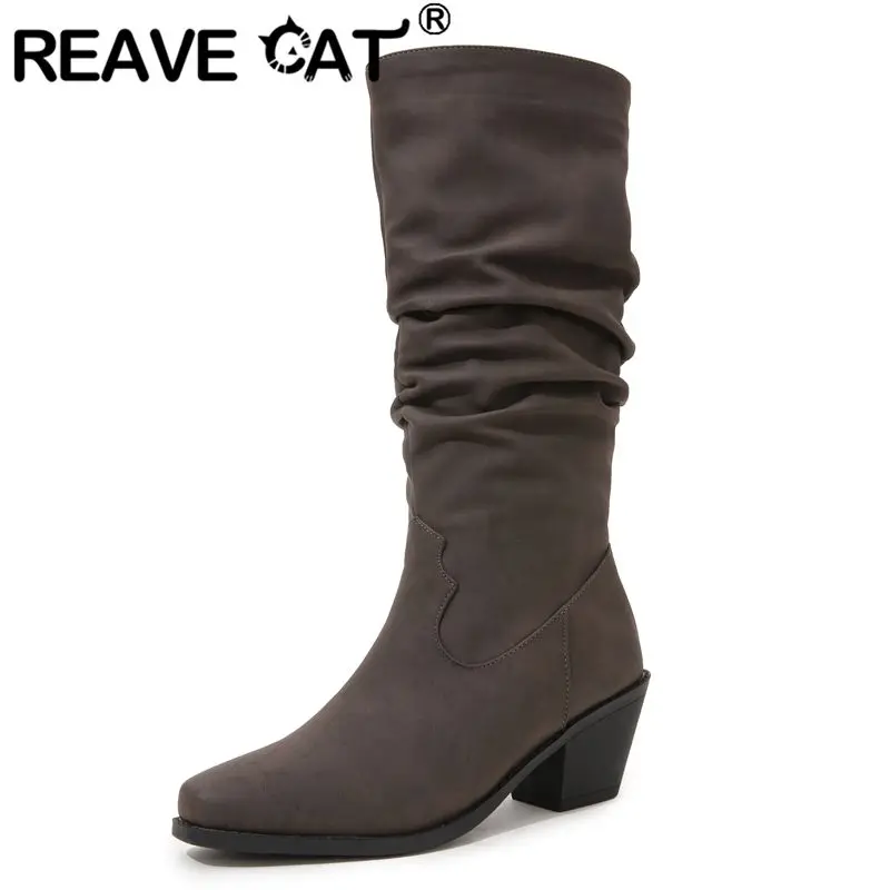 REAVE CAT 2024 Women Mid Calf Boots Square Toe Block Heels 6cm Slip On Pleated Daily Knight Bota Large Size 43 44 45
REAVE CAT 2024 Women Mid Calf Boots Square Toe Block Heels 6cm Slip On Pleated Daily Knight Bota Large Size 43 44 45