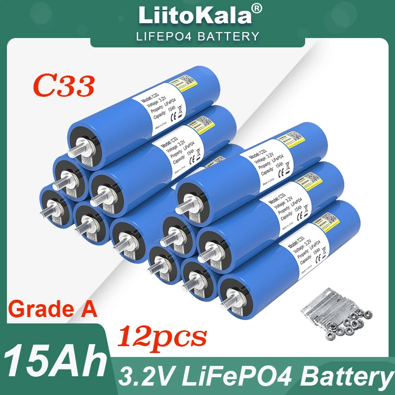 12pcs LiitoKala 3.2V 15Ah LiFePO4 Battery Lithium Phosphate for 12V 24V Motorcycle Car motor Modification Inverter batteries
12pcs LiitoKala 3.2V 15Ah LiFePO4 Battery Lithium Phosphate for 12V 24V Motorcycle Car motor Modification Inverter batteries