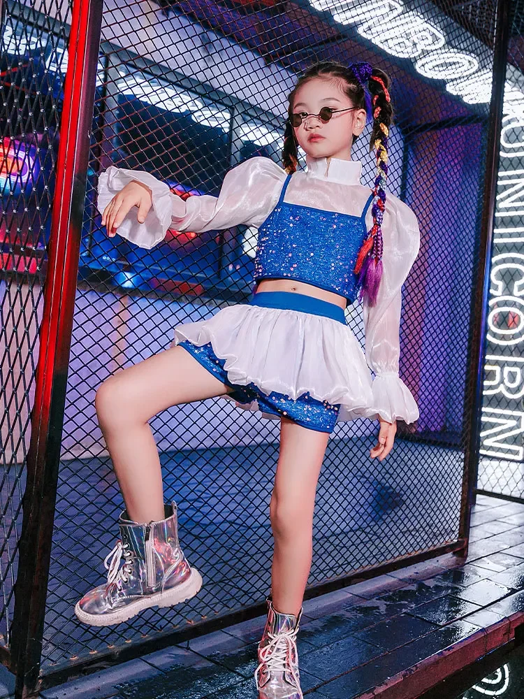 Urban Dance Children Clothes Fashion K-pop Stage Outfits 2 Pcs Sequin Blue and White Costume Jazz Dance Catwalk Performance
Urban Dance Children Clothes Fashion K-pop Stage Outfits 2 Pcs Sequin Blue and White Costume Jazz Dance Catwalk Performance