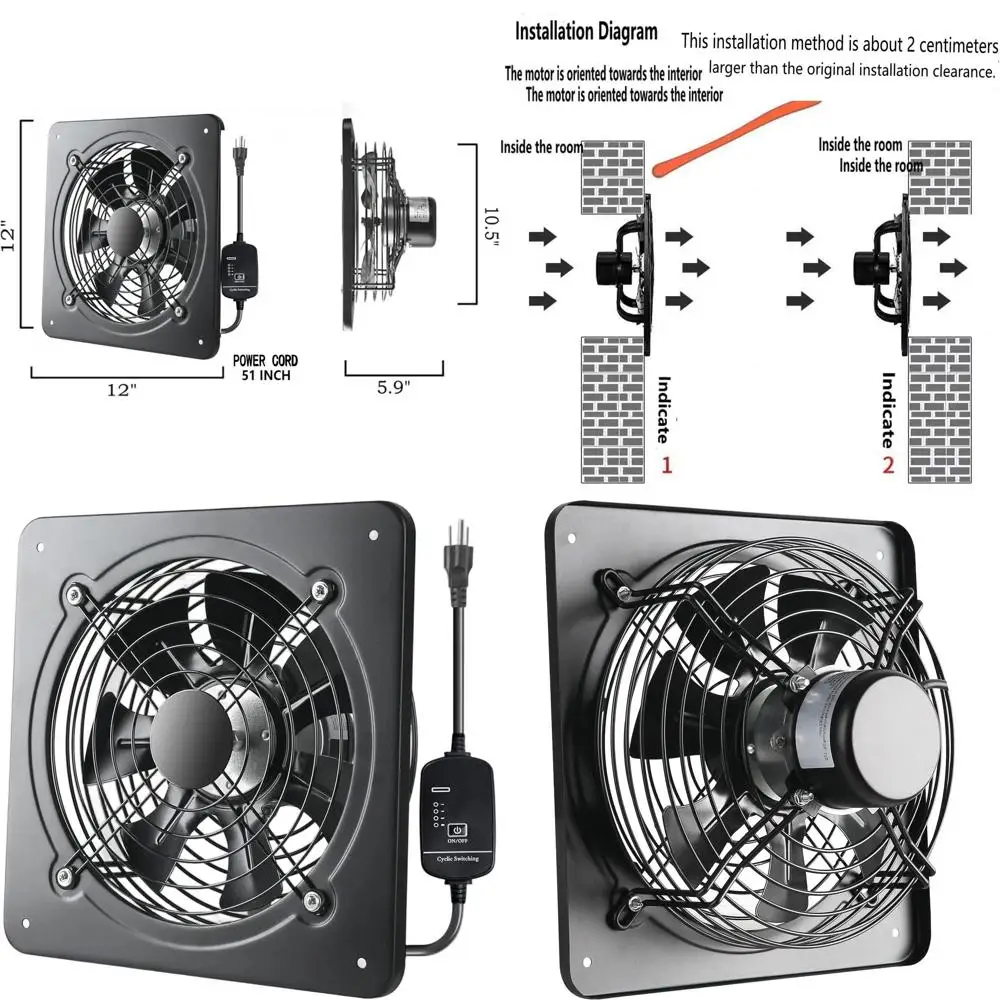 12 Wall-Mounted High-Speed Exhaust Fan, 720 CM, 1460 RPM, Adjustable for Basement, Garage, Home, and Office
12 Wall-Mounted High-Speed Exhaust Fan, 720 CM, 1460 RPM, Adjustable for Basement, Garage, Home, and Office