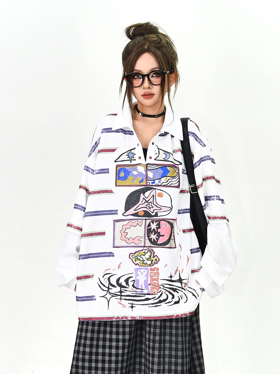 Женская свободная футболка с длинным рукавом в полоску с принтом Street Style, весна 2026, новинка, американский студенческий стиль, модный топ
Женская свободная футболка с длинным рукавом в полоску с принтом Street Style, весна 2026, новинка, американский студенческий стиль, модный топ