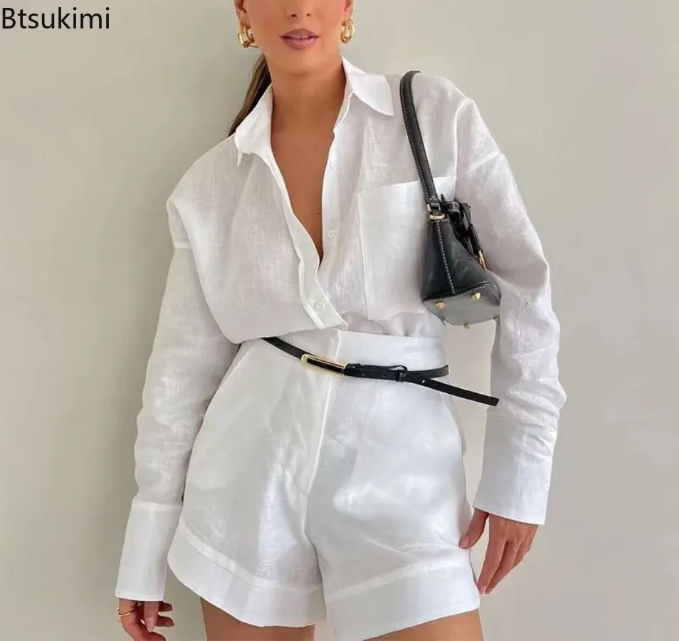 2025 Women's Spring Summer 2PCS Short Sets Solid Long Sleeve Blouse Shirts and High Waist Shorts Suit 2 Piece Sets Women Outfits
2025 Women's Spring Summer 2PCS Short Sets Solid Long Sleeve Blouse Shirts and High Waist Shorts Suit 2 Piece Sets Women Outfits