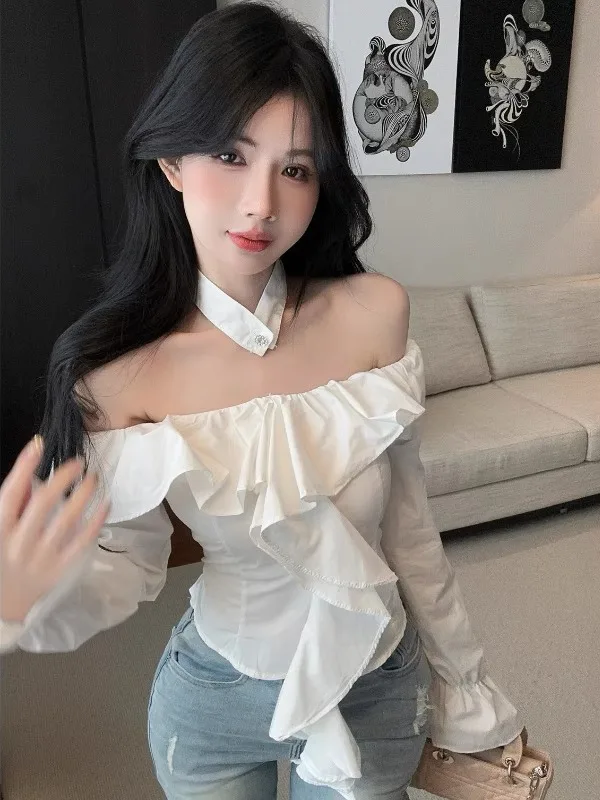 White Ruffle Shoulder Hanging Neck Shirt Women Pure Desirable Spicy Girl Autumn Winter High End Beautiful Shoulder Exposure S...
White Ruffle Shoulder Hanging Neck Shirt Women Pure Desirable Spicy Girl Autumn Winter High End Beautiful Shoulder Exposure S...