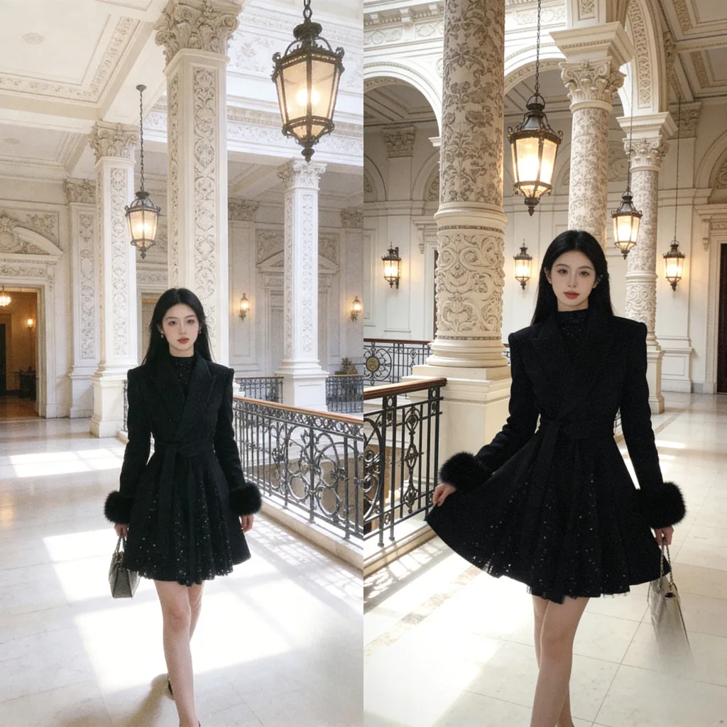 Bla Woolen Coat with Belt Mid-Length Sequin Windbreaker Dr Jaet Simptic Design High Waist Polyurethane Fiber Outerwear
Bla Woolen Coat with Belt Mid-Length Sequin Windbreaker Dr Jaet Simptic Design High Waist Polyurethane Fiber Outerwear