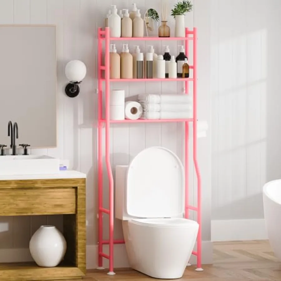 3-Tier Over Toilet Storage with Anti-Tilt Safety System - 150lb Capacity Pink Metal Bathroom Shelves with Paper Holder 4 Hooks
3-Tier Over Toilet Storage with Anti-Tilt Safety System - 150lb Capacity Pink Metal Bathroom Shelves with Paper Holder 4 Hooks