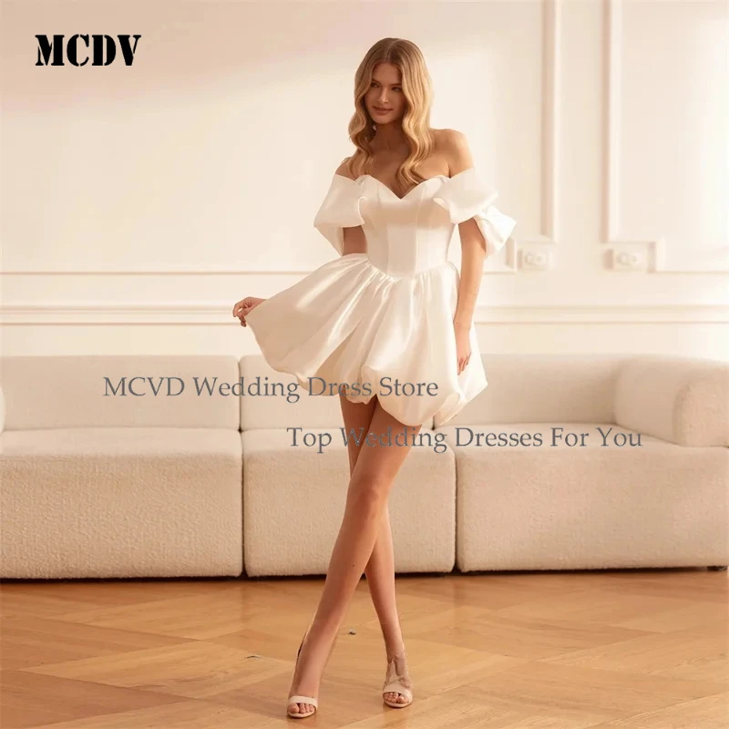 MCDV Simple Pleat Satin Short A Line Wedding Dress V Neck Off Shoulder Bows Lace Up Party Gown Robe De Mariée
MCDV Simple Pleat Satin Short A Line Wedding Dress V Neck Off Shoulder Bows Lace Up Party Gown Robe De Mariée