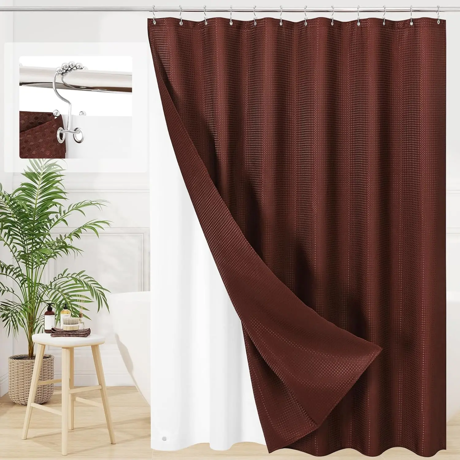 3-in-1 Waffle Shower Curtain Set with PEVA Liner & 12 Hooks, Waterproof, 72x72 Inches
3-in-1 Waffle Shower Curtain Set with PEVA Liner & 12 Hooks, Waterproof, 72x72 Inches