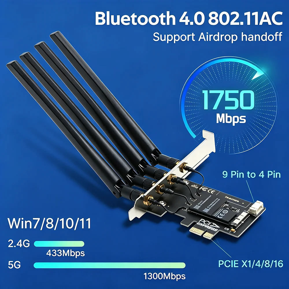 Fenvi BCM94360CD PCIE WiFi Adapter 1750M 802.11ac Bluetooth4.0 Dual band 2.4G/5GHz Wireless Network Card For MacOS Hackintosh PC
Fenvi BCM94360CD PCIE WiFi Adapter 1750M 802.11ac Bluetooth4.0 Dual band 2.4G/5GHz Wireless Network Card For MacOS Hackintosh PC