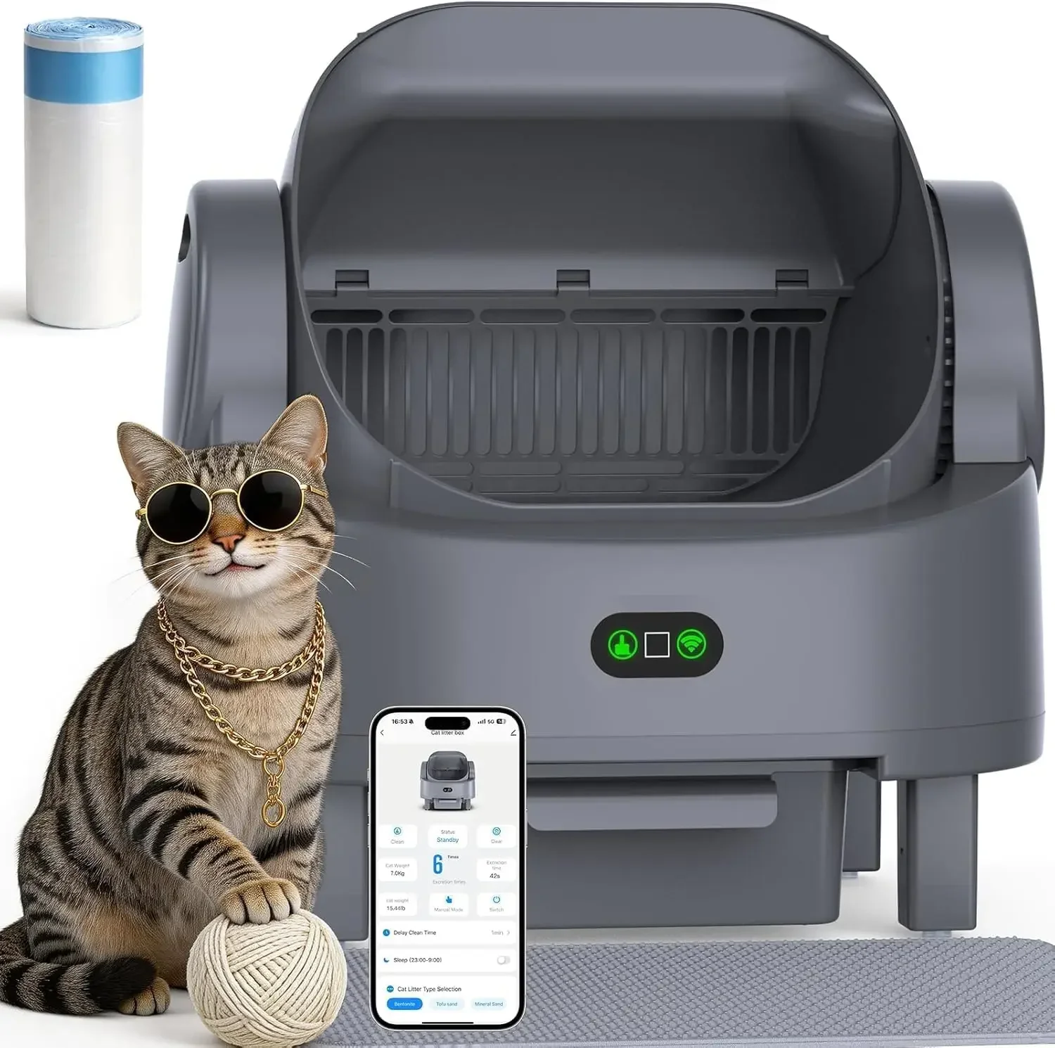 Automatic Litter Box, Open Top Large Self Cleaning Cat Litter Box for Multiple Cats, with APP Control/Multiple Safety Sensors/Tr
Automatic Litter Box, Open Top Large Self Cleaning Cat Litter Box for Multiple Cats, with APP Control/Multiple Safety Sensors/Tr