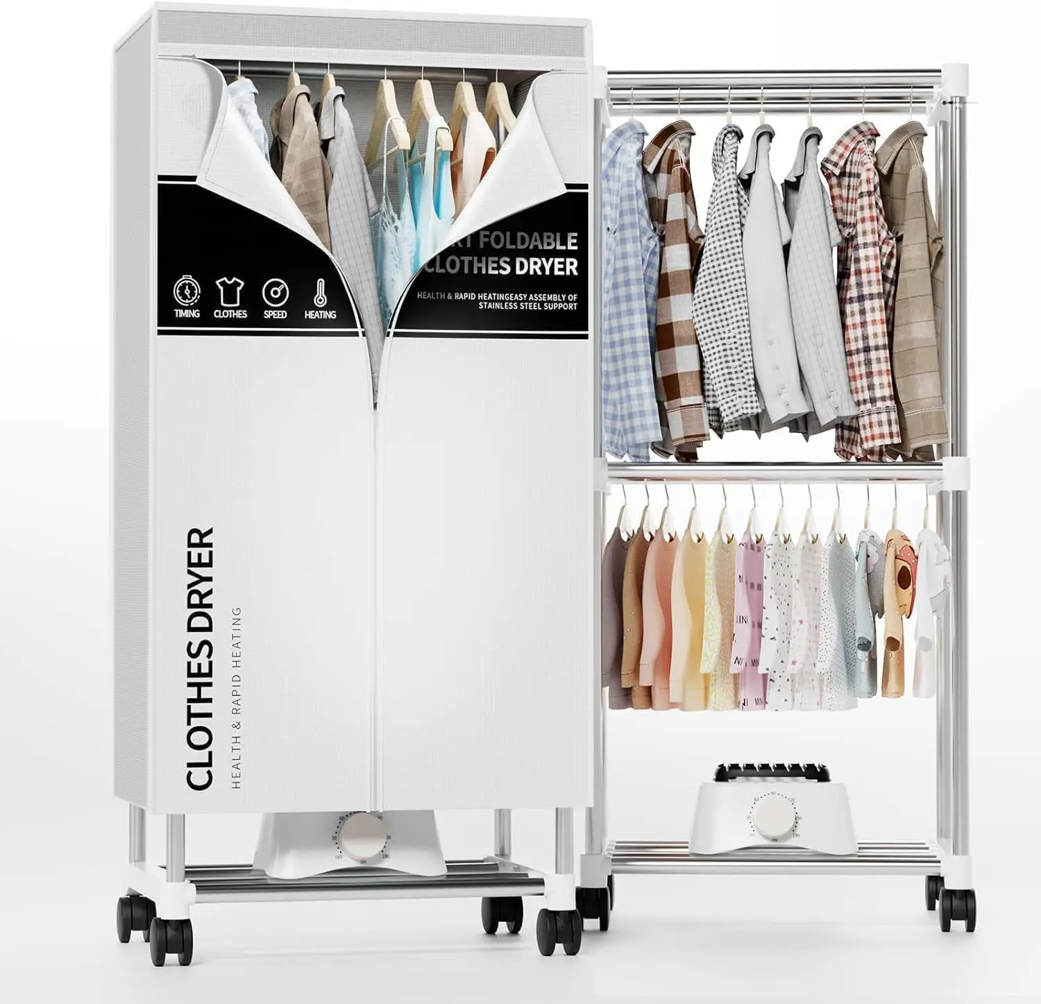 Portable Clothes Dryer with Timer, 60' Large Capacity Electric Drying Rack for Home & Apartments (Grey ZU1)
Portable Clothes Dryer with Timer, 60' Large Capacity Electric Drying Rack for Home & Apartments (Grey ZU1)