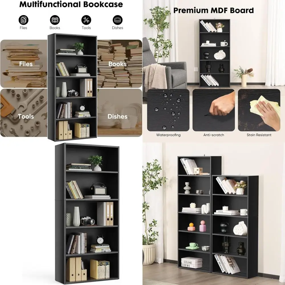 Большой 53-высокий книжный шкаф с 5 полками — классический черный открытый стеллаж для хранения дома, офиса и спальни
Большой 53-высокий книжный шкаф с 5 полками — классический черный открытый стеллаж для хранения дома, офиса и спальни