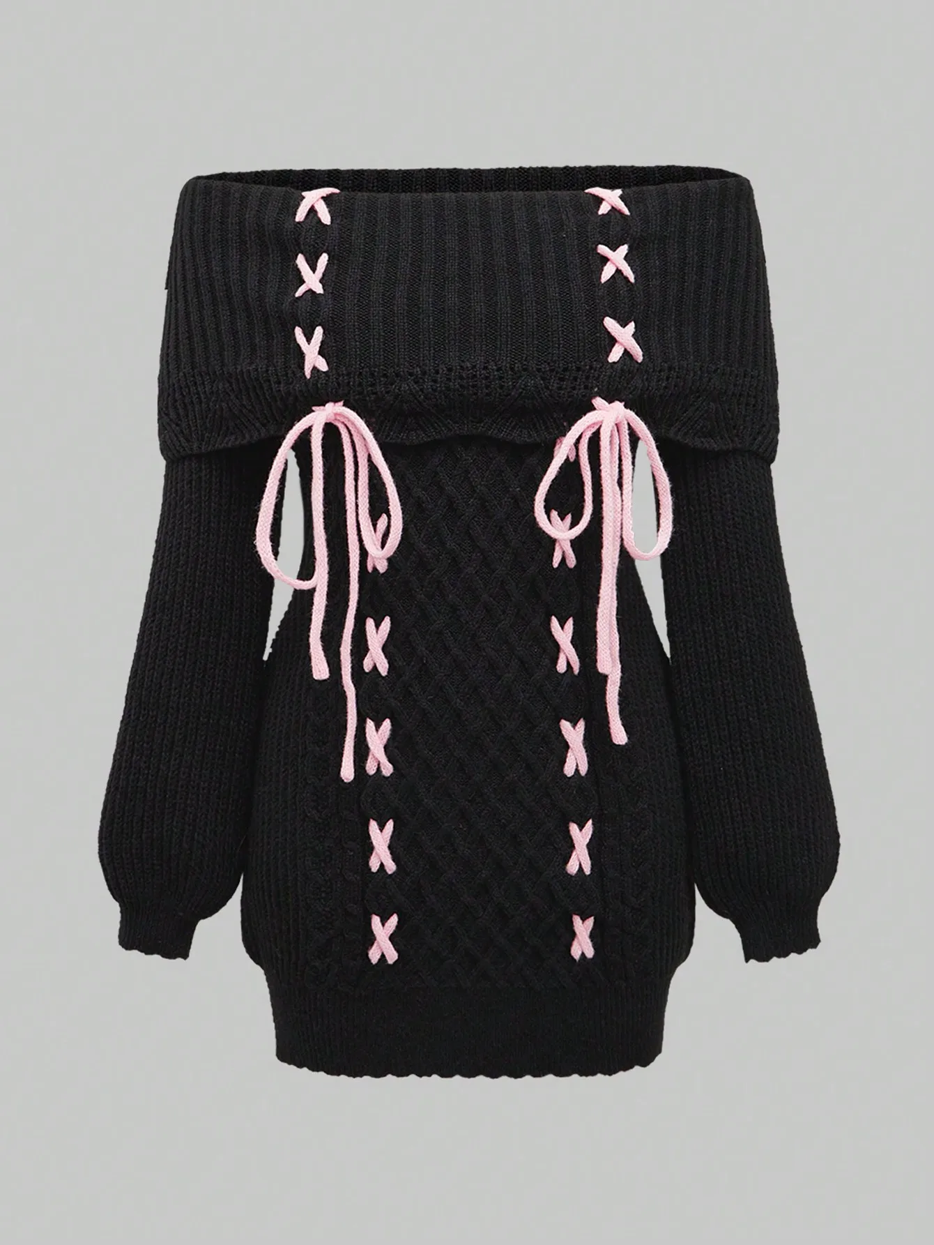 Вязаное платье с открытыми плечами и розовой шнуровкой для женщин, милый и очаровательный стиль
Вязаное платье с открытыми плечами и розовой шнуровкой для женщин, милый и очаровательный стиль