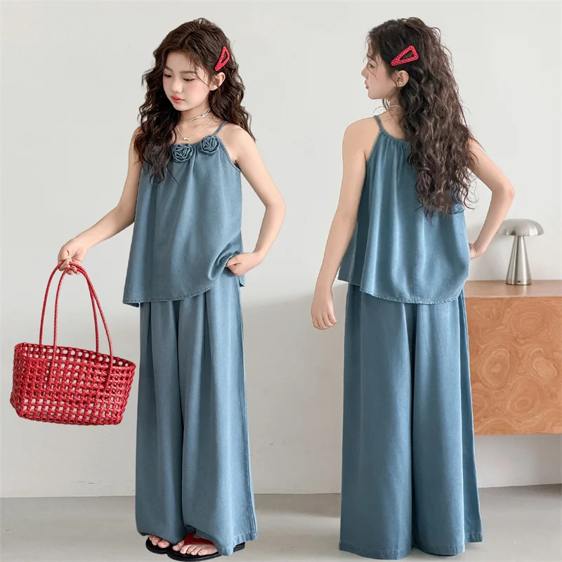 Teenage Girls Denim Suit Three Standing Flower Vest+Wide Leg Pants 2Pcs Summer Thin Children Clothing Sets for Kids New Outfits
Teenage Girls Denim Suit Three Standing Flower Vest+Wide Leg Pants 2Pcs Summer Thin Children Clothing Sets for Kids New Outfits