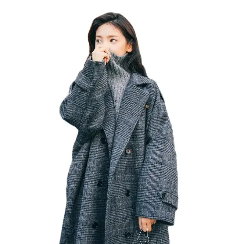 Fashion Dark Grey Plaid Woolen Overcoat Women Lomg Coats Oversize Loose Jackets Streetwear Thicken Autumn Winter Double-breasted
Fashion Dark Grey Plaid Woolen Overcoat Women Lomg Coats Oversize Loose Jackets Streetwear Thicken Autumn Winter Double-breasted
