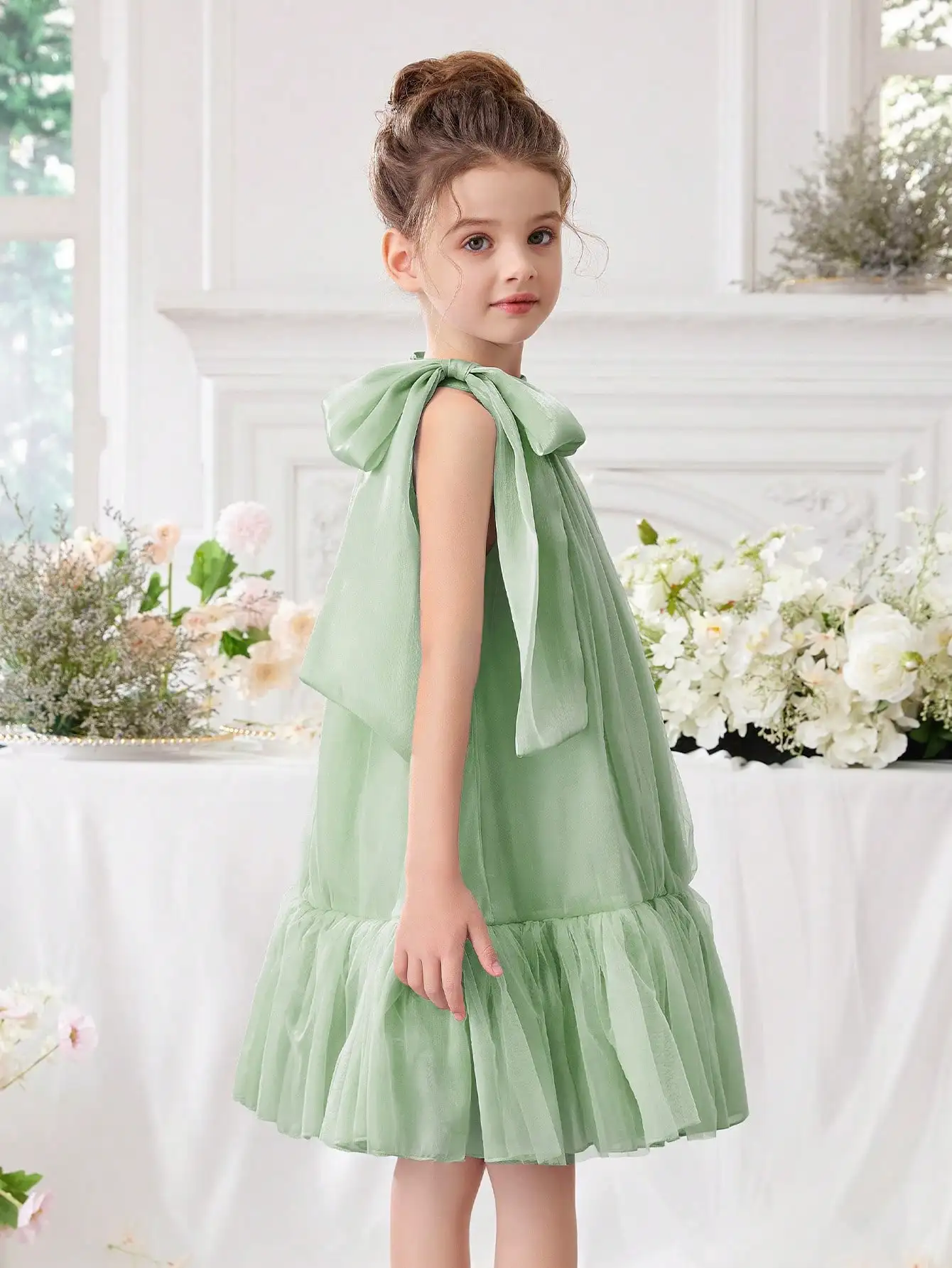 Mint Green Bow Tulle Dress For Women, Elegant A-Line Mini Gown With Ruffles
Mint Green Bow Tulle Dress For Women, Elegant A-Line Mini Gown With Ruffles