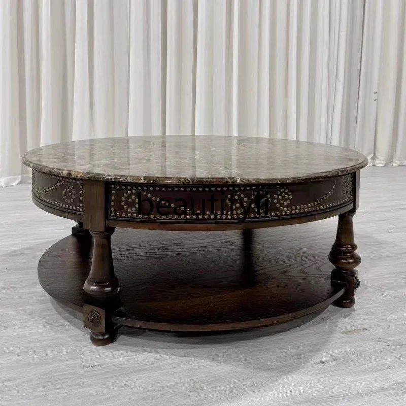 G American oak whiskey round marble coffee table solid wood carving rivet coffee table
G American oak whiskey round marble coffee table solid wood carving rivet coffee table